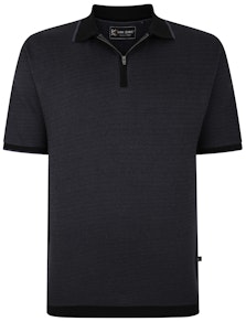 KAM Jersey Weave Pattern 1/4 Zip Polo Black